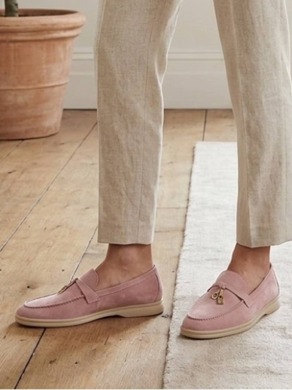 Pastel Pink Suede Loafers Quiet Luxury 7 Shoes